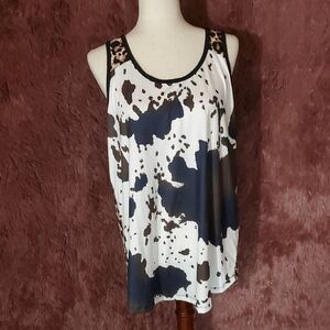 Sunshine & Rodeos Leopard & Cow Tie Dye Accent Women's Top
